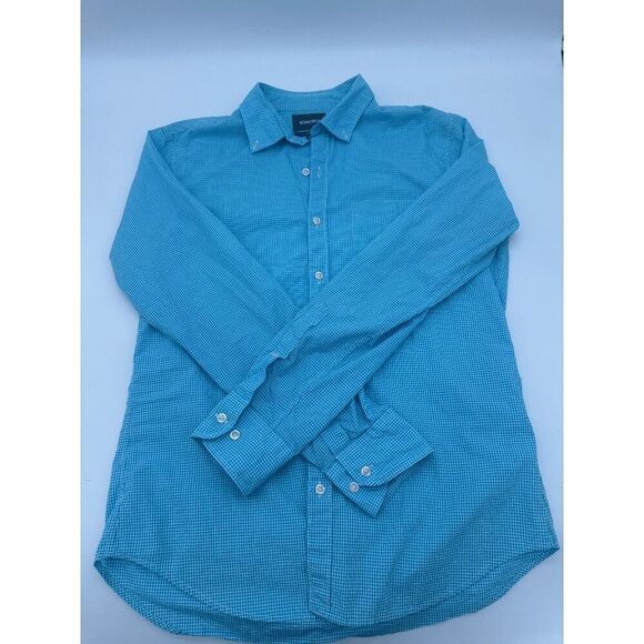 Bonobos Men Button Down Shirt Checkered Slim Fit Sz M Cotton Blue Made in India - Picture 3 of 6